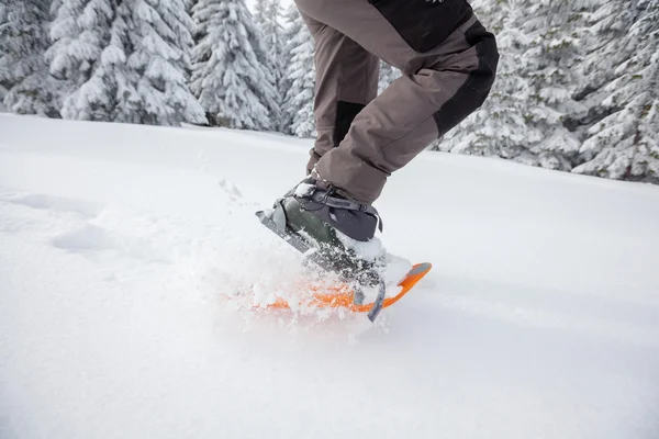 Woman snowshoeing in winter Carpathian mountains — Stock Photo, Image