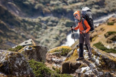Uzun yürüyüşe çıkan kimse tren Himalayalar yürür