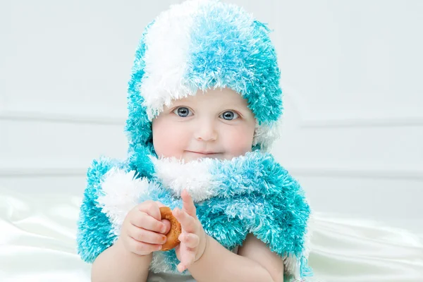 Cute baby at winter background — Stock Photo, Image