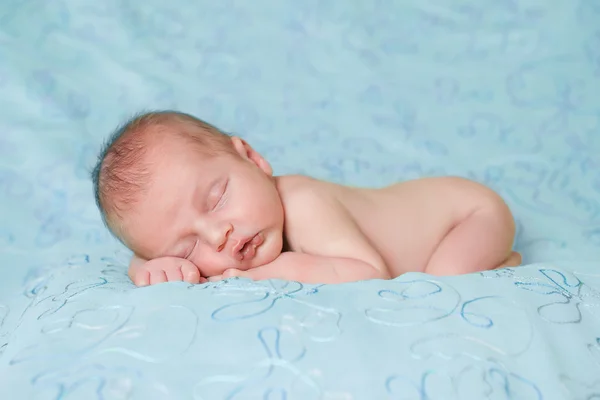 Caucasian newborn baby while sleeping closeup — Stock Photo, Image