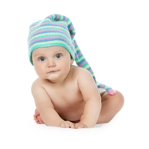 Lindo bebé niño sobre fondo blanco — Foto de Stock