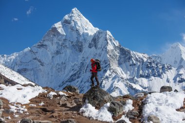 Uzun yürüyüşe çıkan kimse Trek Khumbu Vadisi, Nepal Himalayalar,