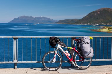 Norveç 'te bisiklet sürmek manzaraya karşı