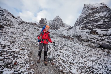 Uzun yürüyüşe çıkan kimse tren Himalayalar yürür