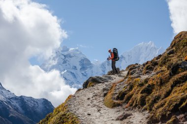 Uzun yürüyüşe çıkan kimse tren Himalayalar yürür
