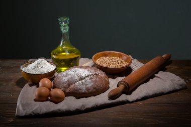 Ekmek ve tahıl süt ve yumurta wo, Still life fotoğraf