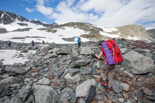 Senderista en las montañas Altai — Foto de Stock