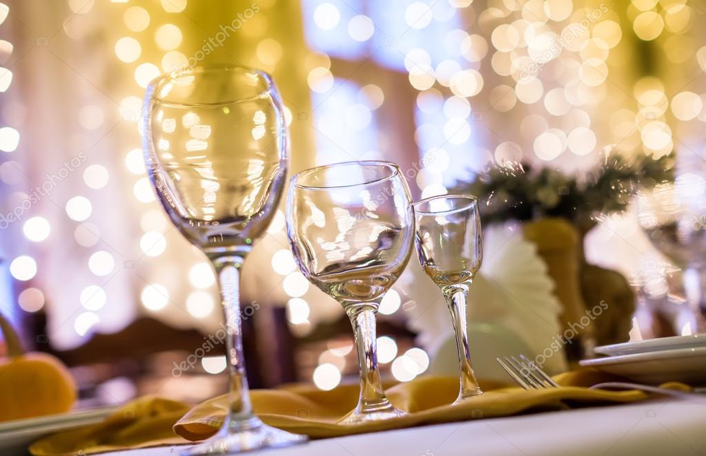 Served table in a restaurant at the holiday eve