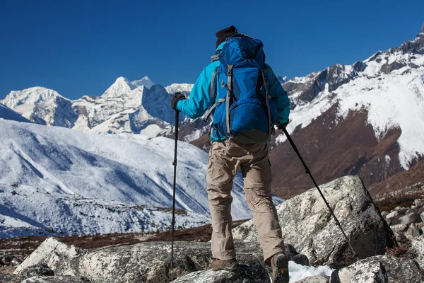 Hiker on the trek in Himalayas, Khumbu valley, Nepal — Stock Photo, Image