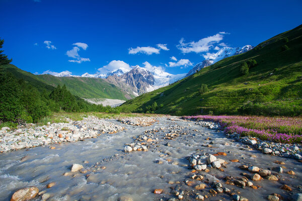 Beautiful valley in Caucasus mountains in Upper Svaneti, Georgia