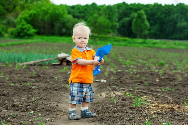 Portrait of a boy worked in the garden in holiday — Stok Foto