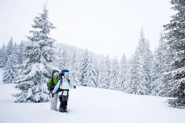 Hiker in the winter forest — Stock Photo, Image