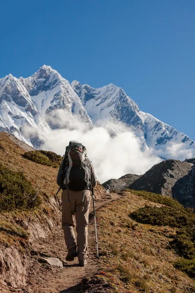 हिमालय, खुम्बु घाटी, नेपाल में ट्रेक पर पैदल यात्री — स्टॉक फ़ोटो, इमेज