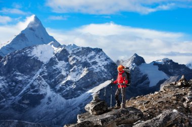 Himalaya Dağları'nda Khumbu vadi içinde hiking