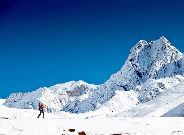 히말라야 산맥에서 하이킹하는 모습 — 스톡 사진