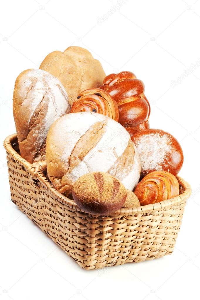 Assorted bread on a whit