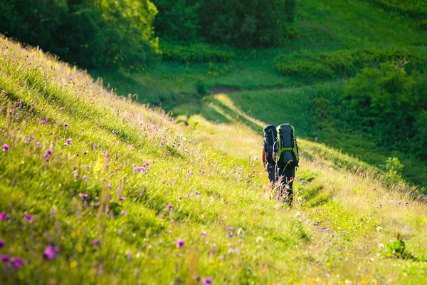 Trekker in high mountains of Georgia Caucasus — Stock Photo, Image