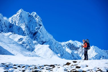 Himalaya Dağları'nda Khumbu vadi içinde hiking