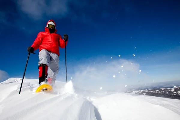 Escursionista in montagna invernale — Foto Stock