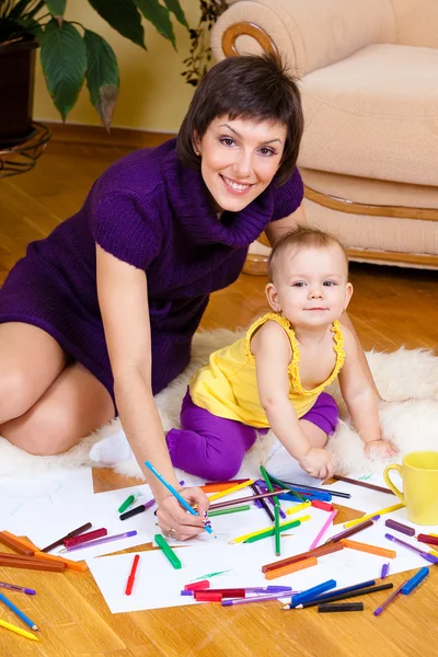 Mãe e filha desenho pictur — Fotografia de Stock