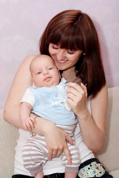 Young Attractive Parents and Child Portrait indoors — Stock Photo, Image