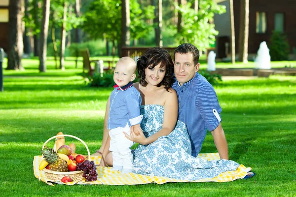 Familia feliz en el prado — Foto de Stock