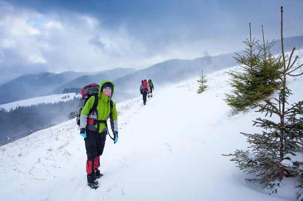 Wanderer in den Winterbergen — Stockfoto