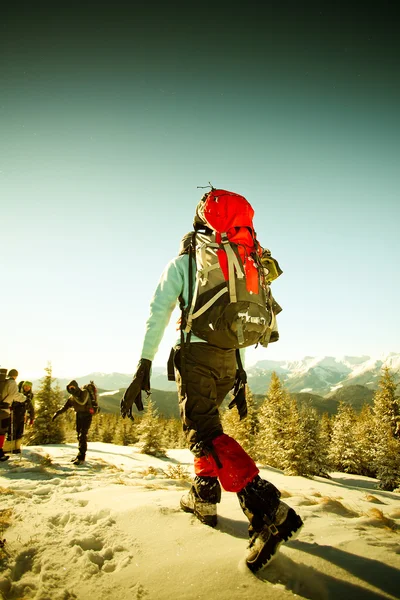 冬山徒步旅行者 — 图库照片