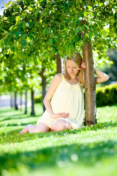 Embarazada encantadora mujer en soleado día de verano —  Fotos de Stock
