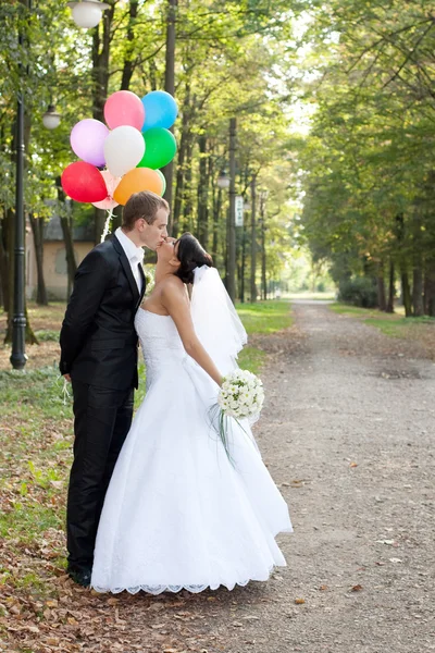 Noiva feliz e noivo em seu dia do casamento — Fotografia de Stock