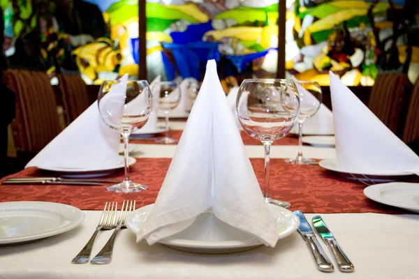 Serving of table in a restaurant from glasses — Stock Photo, Image