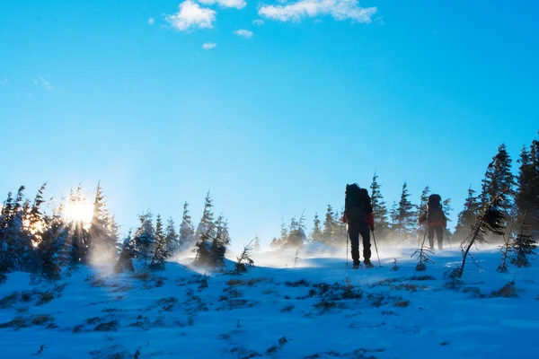 Wandelaar in de winter in Bergen — Stockfoto