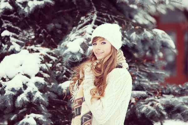 겨울철 야외에서 매혹적 인 젊은 여자 — 스톡 사진