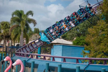 Orlando, Florida. 15 Kasım 2020. İnsanlar Seaworld 'de Mako rollercoaster (14.)