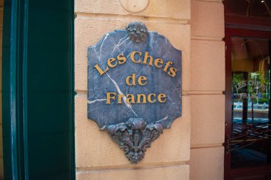 Orlando, Florida. July 29, 2020. Les Chef de France Restaurant sign at Epcot (40)