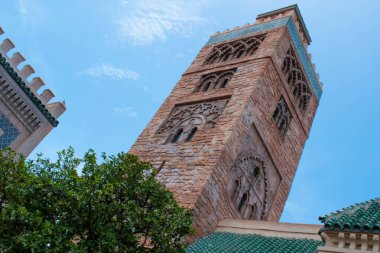 Orlando, Florida. July 29, 2020.Partial view of african style tower in Morocco Pavillion at Epcot (48)