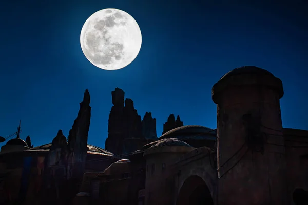 Beautiful Moon Reflected Silhouettes Star Wars Galaxy Edge Hollywood Studios — Stock Photo, Image