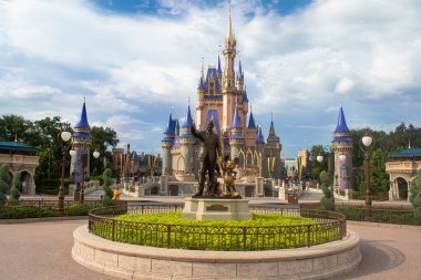 Orlando, Florida. September 02, 2020. Panoramic view of Partners statue (Mickey and Walt) and Cinderella Castleat Magic Kingdom (159) clipart