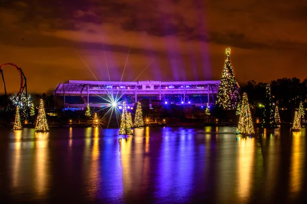 Orlando Florida November 2020 Panoramautsikt Över Färgglada Och Upplysta Julgranar — Stockfoto