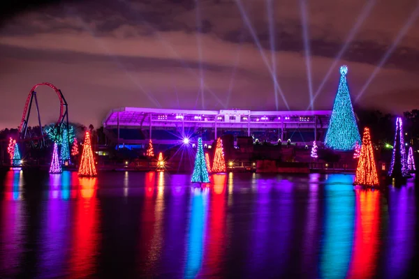 Orlando Florida November 2020 Panoramic View Colorful Illuminated Christmas Trees — Stock Photo, Image