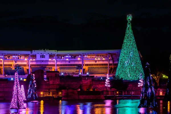 Orlando Florida November 2020 Panoramic View Colorful Illuminated Christmas Trees — Stock Photo, Image