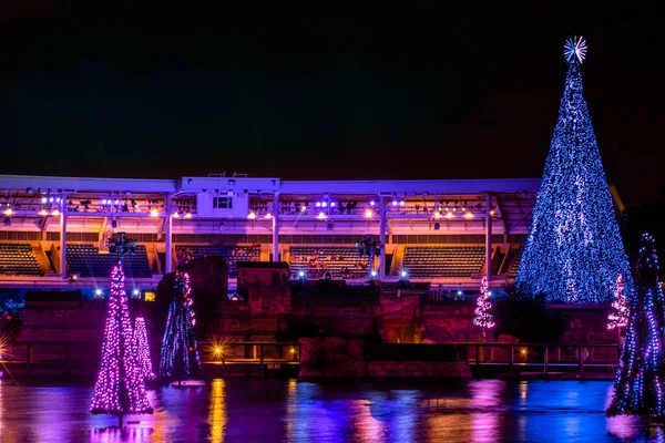 Orlando Florida November 2020 Panoramic View Colorful Illuminated Christmas Trees — Stock Photo, Image