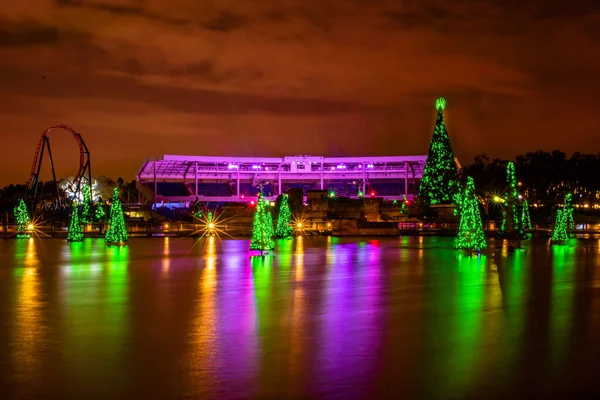 Orlando Florida November 2020 Panoramic View Colorful Illuminated Christmas Trees — Stock Photo, Image