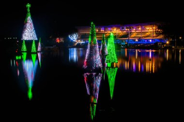 Orlando, Florida. 20 Kasım 2020. Seworld 'deki gölde yansıyan Noel ağaçları (26)