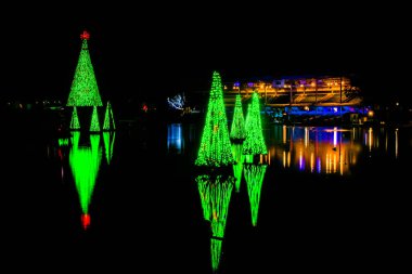 Orlando, Florida. 20 Kasım 2020. Seworld 'deki gölde yansıyan Noel ağaçları (30)