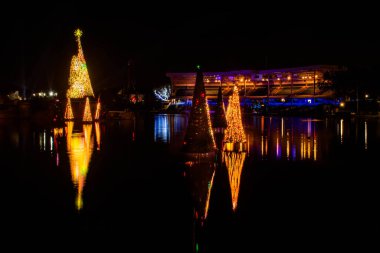 Orlando, Florida. 20 Kasım 2020. Seworld 'deki gölde yansıyan Noel ağaçları (34)