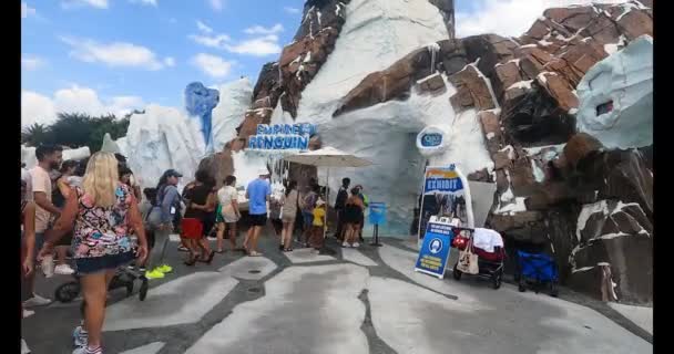 Orlando Florida July 2021 Empire Penguin Main Entrance Seaworld — Stock Video