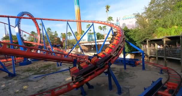 Tampa Bay Florida August 2021 People Enjoying Scorpion Rollercoaster Busch — Stock Video