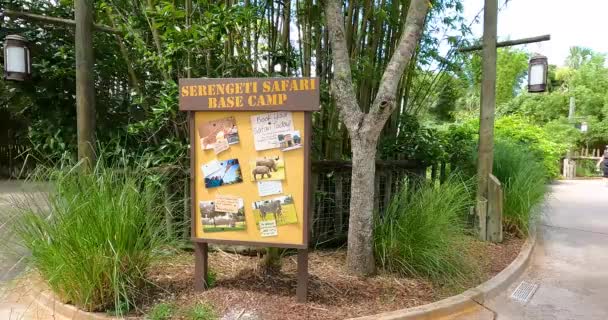 フロリダ州タンパ湾 8月28日 2021年 ブッシュ ガーデンズ タンパのセレンゲティ サファリ ベースキャンプの看板のパノラマビュー — ストック動画