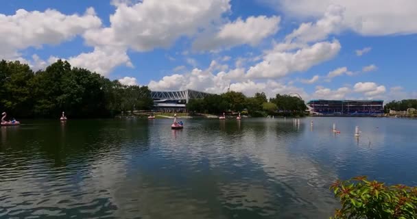 Orlando Florida August 2021 Panoramic View Swan Paddle Boats Orca — Stock Video